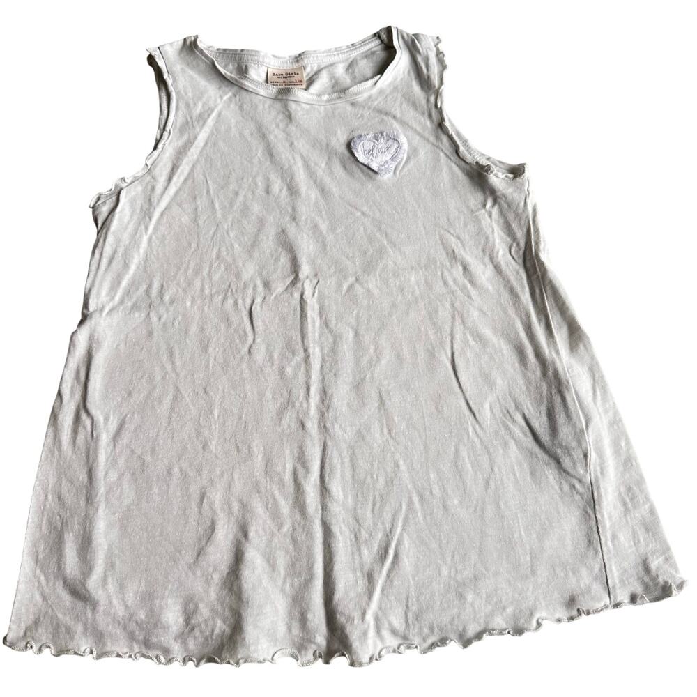 Zara Girls White Tank Top with Heart - Size 8
